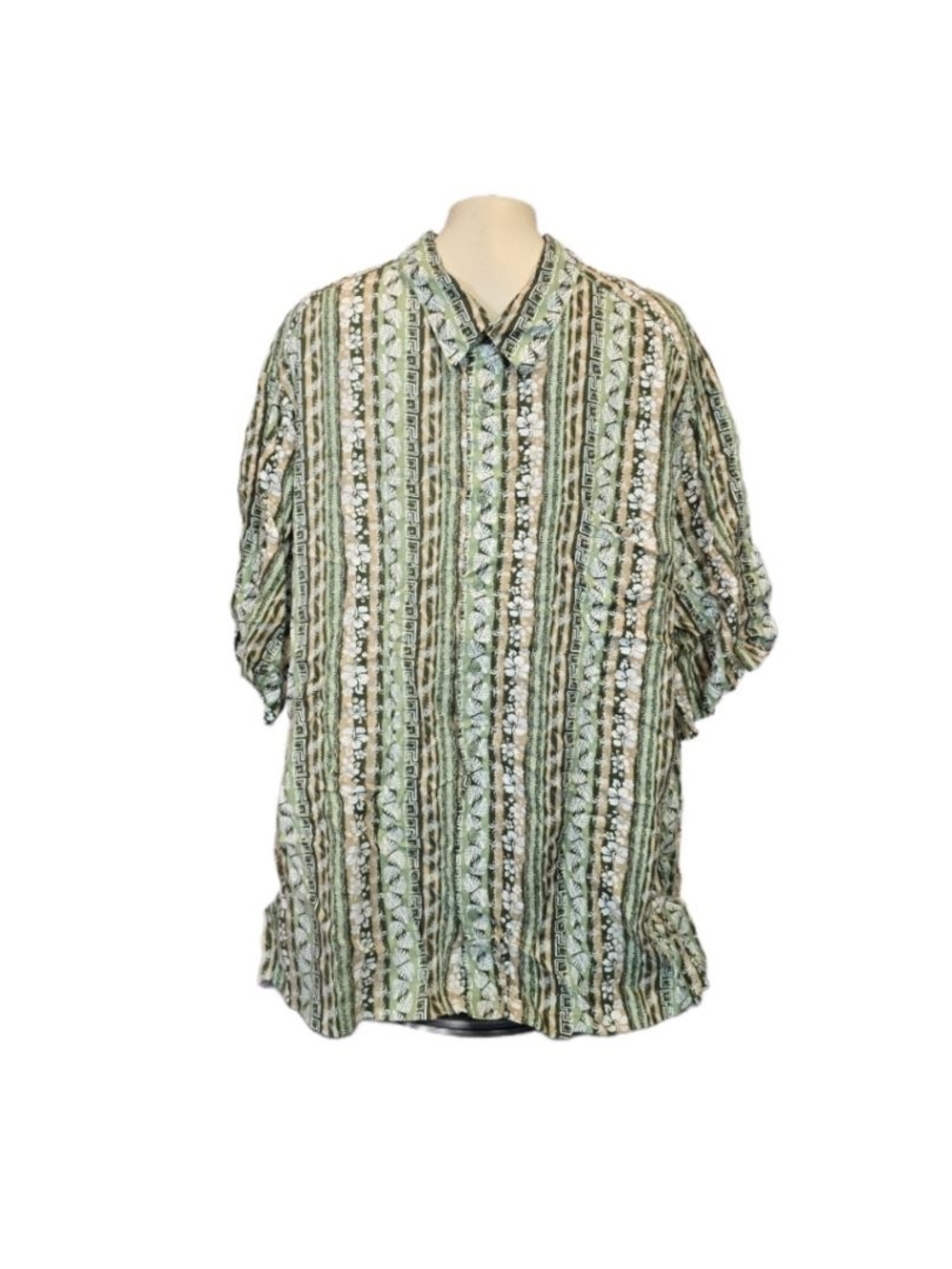Puritan Sage Green and White Leaf Print‎ Short Sleeve Shirt Size 3XL